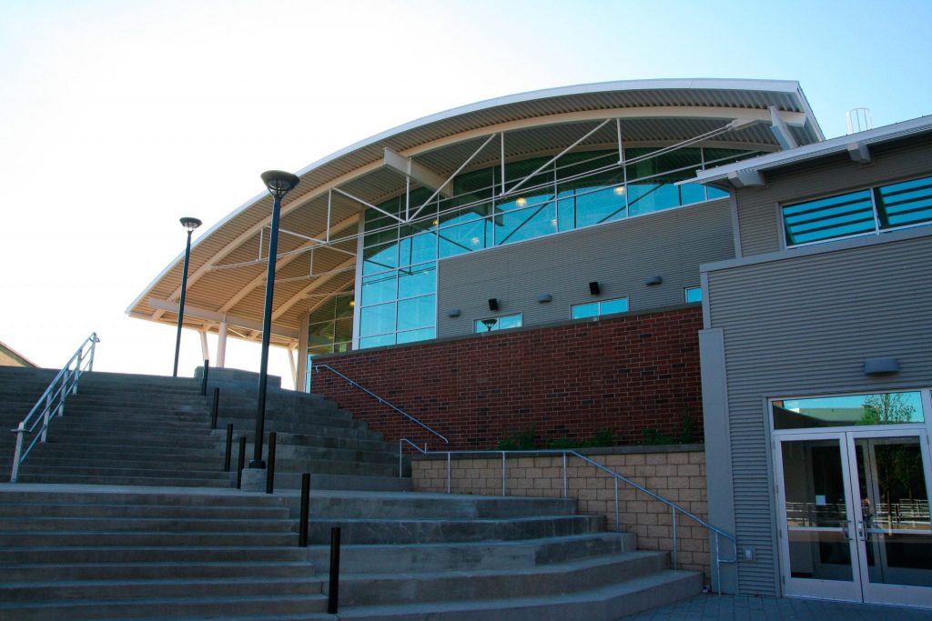 front steps of the University Rec Center