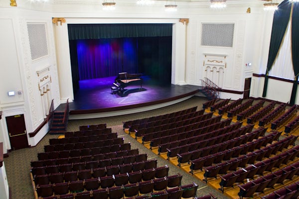 the showalter auditorium standing from the back