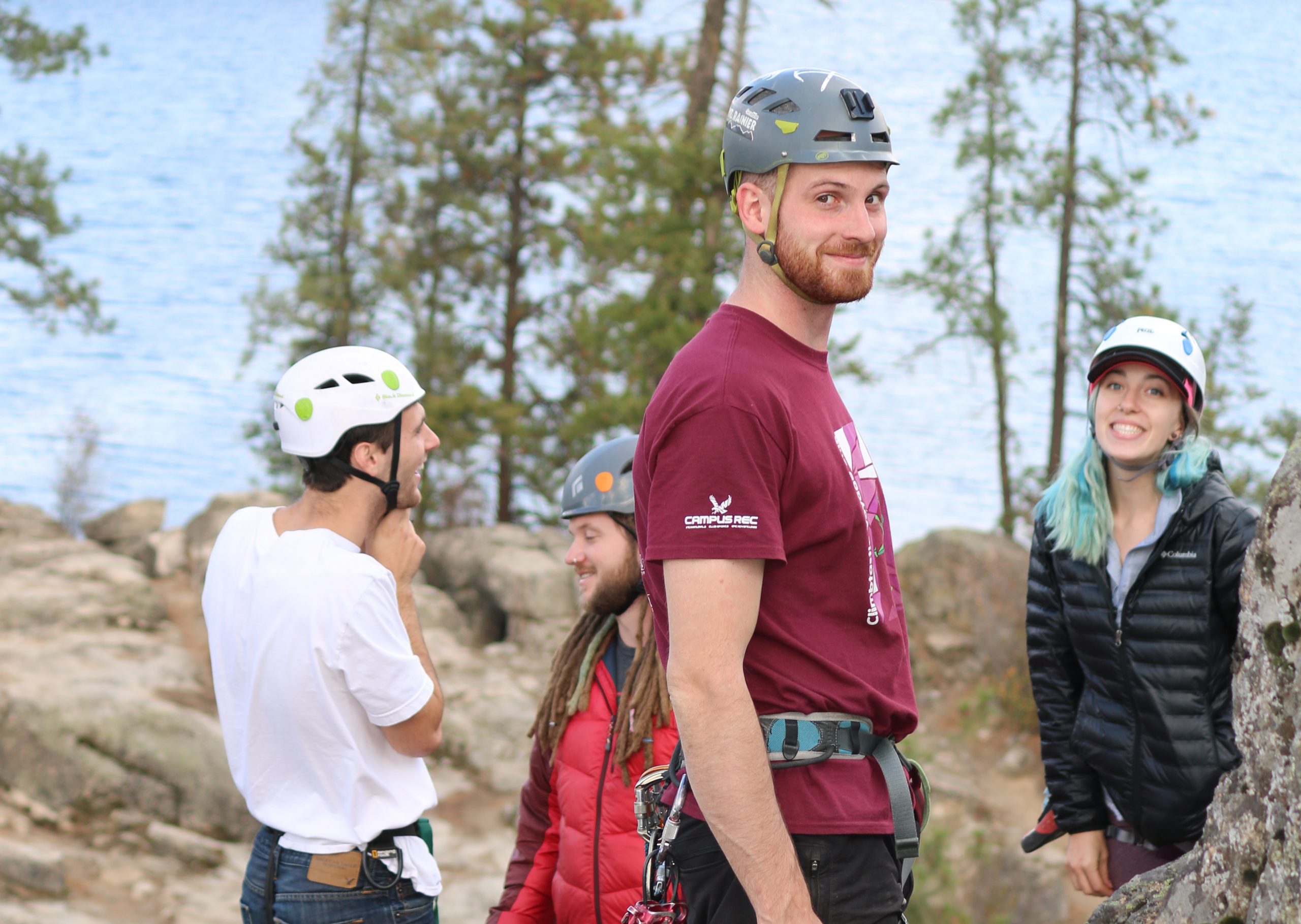 Zipliner looking at the camera with a helmet on