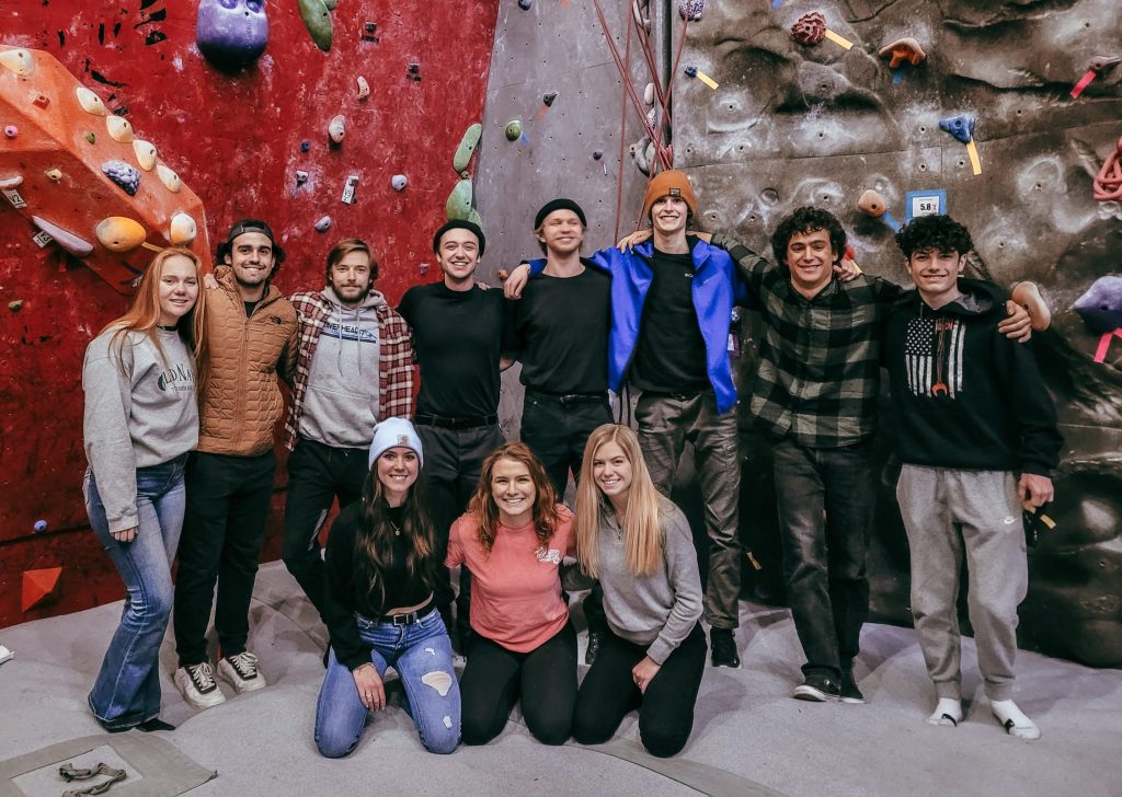 Group of rockwall climbers posing fro a photo