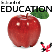 School of education with an apple behind the text and an ewu logo