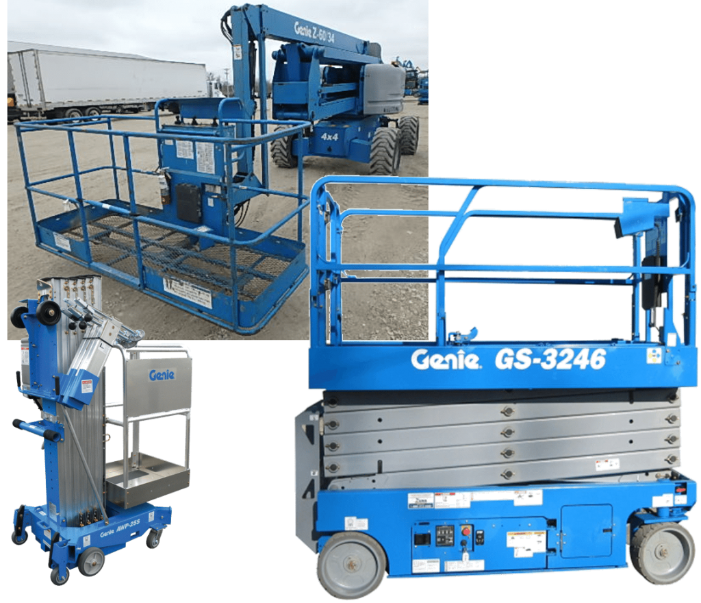 Image of the different Genie lifts that are used on campus