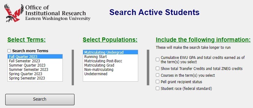 Search Active Students Dashboard