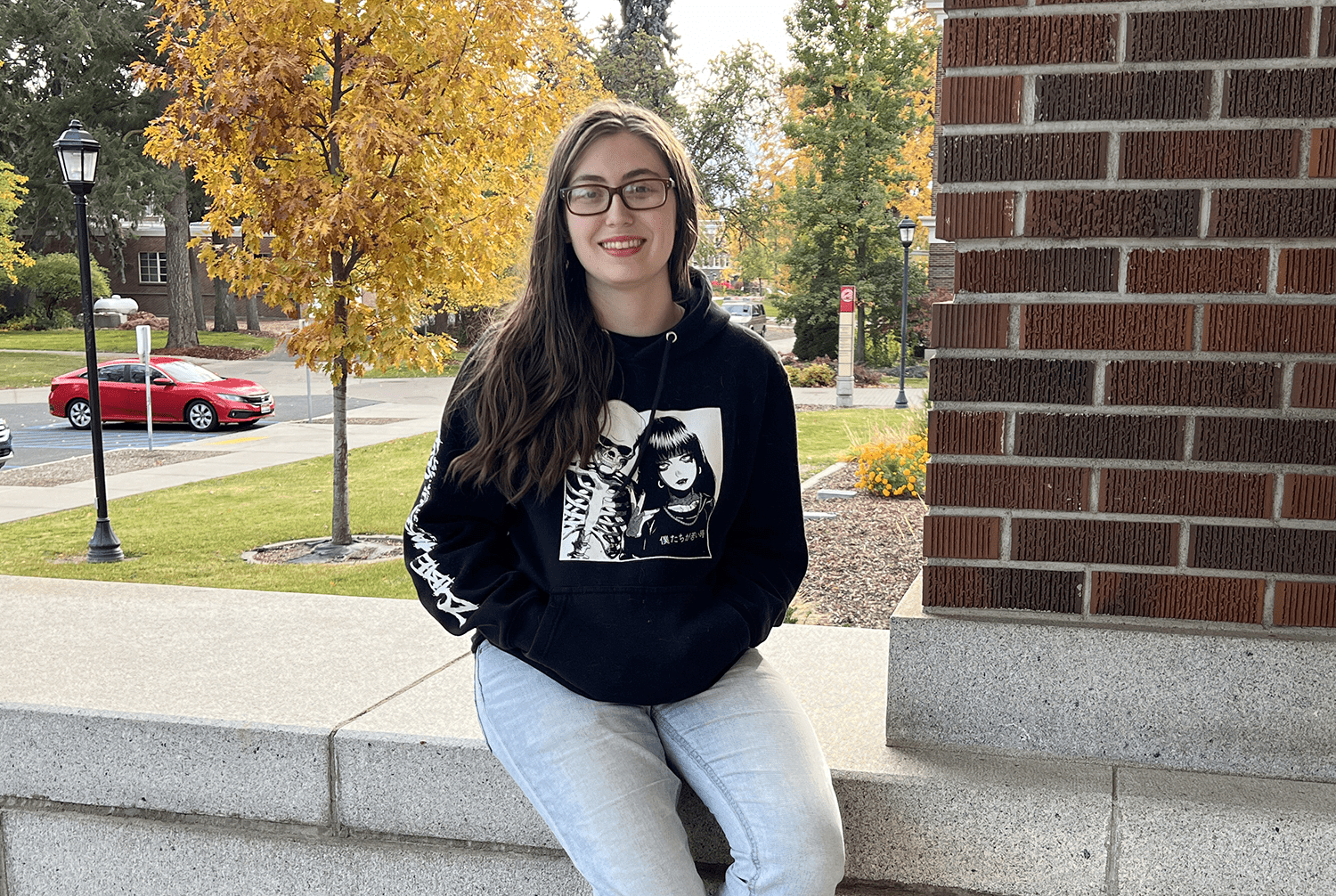 Photo of Annette Carpenter sitting outside at EWU.