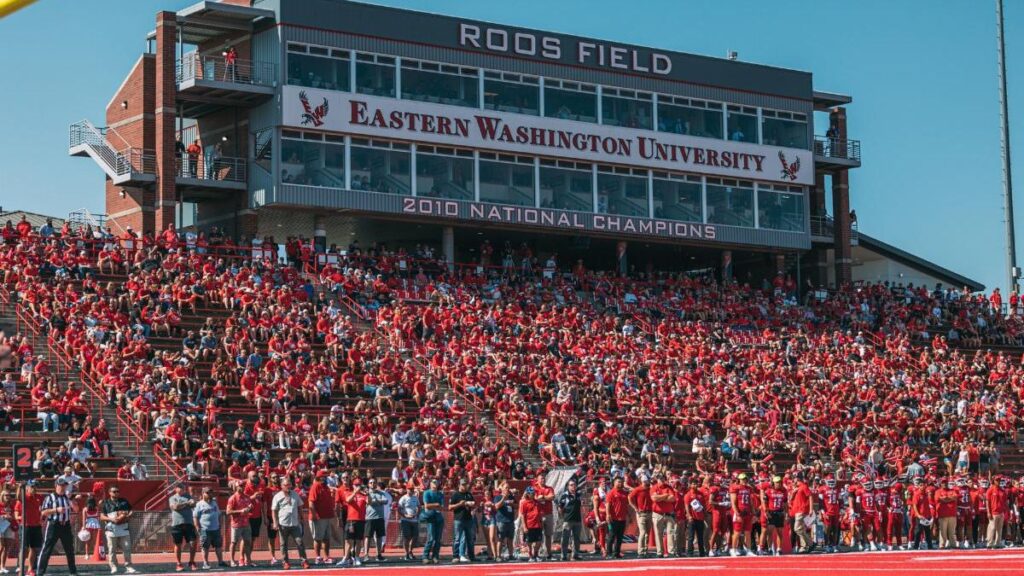 Picture of packed football stadium.